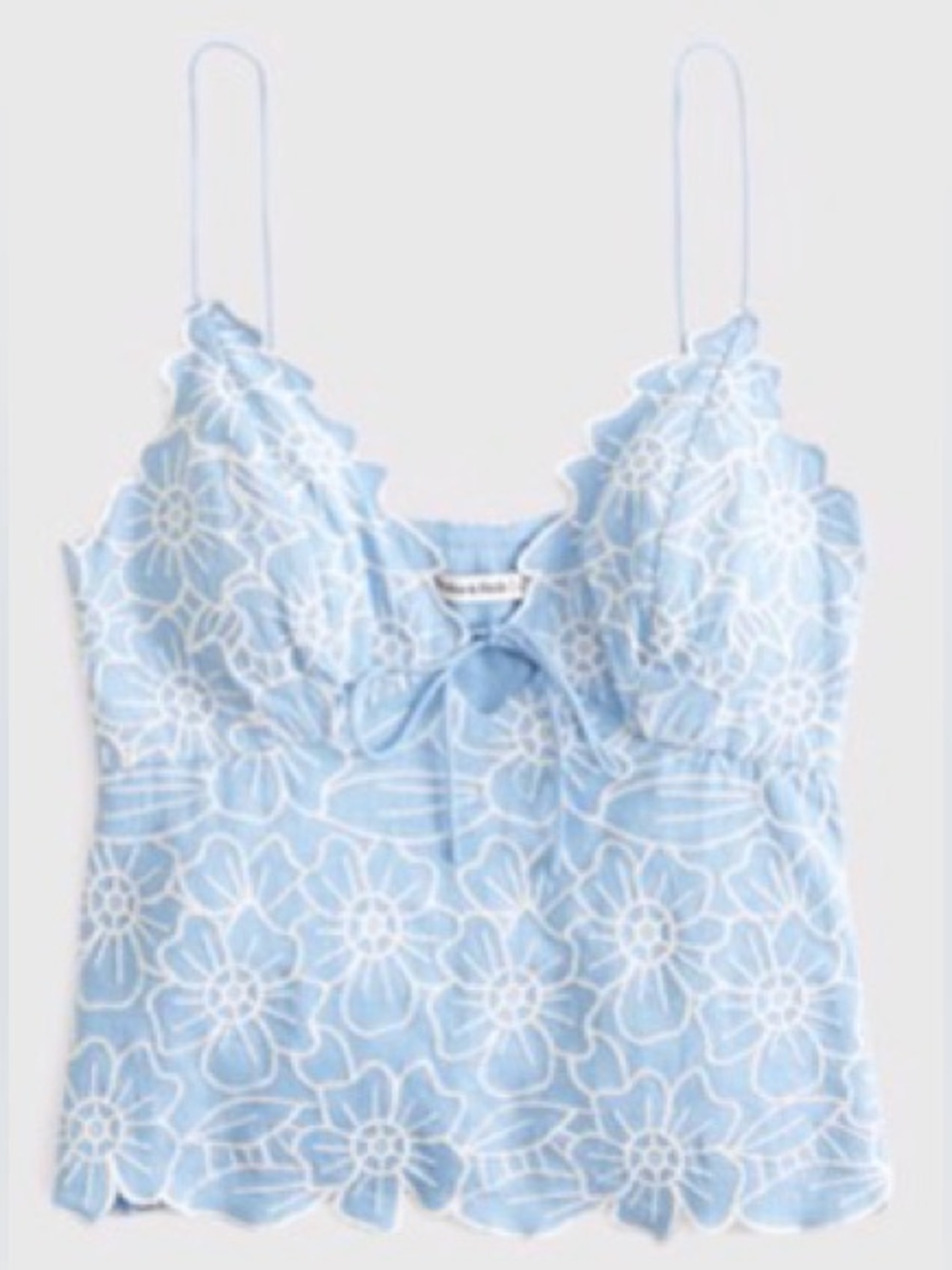NWT Abercrombie & Fitch Bella Bra-Free Linen-Blend Cami top light blue white - Picture 2 of 12